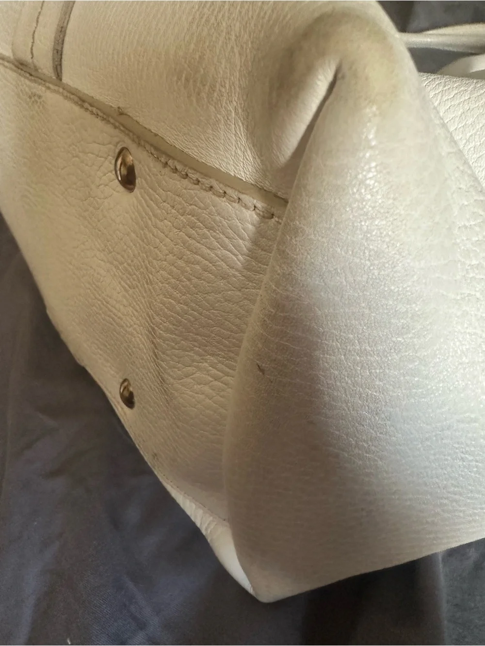 Salvatore Ferragamo Cream Pebbled Leather Top-Handle Tote - Picture 6 of 13